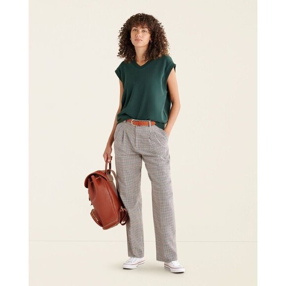 ROOTS Rossland Check Pleat High Waisted Cropped Trousers Pants, Size 4 - Picture 1 of 15